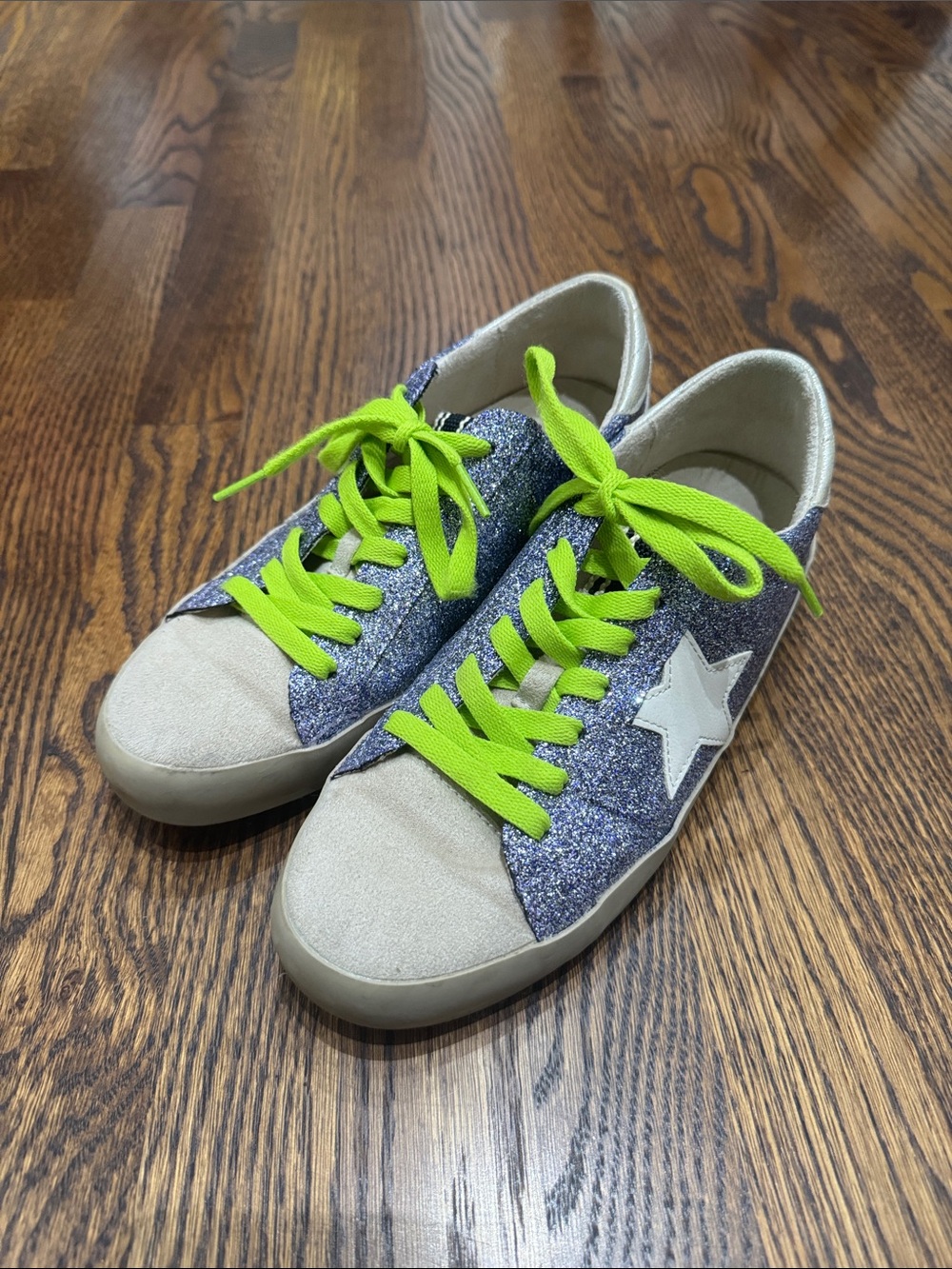 ShuShop Navy Glitter Sneakers with Lime Laces